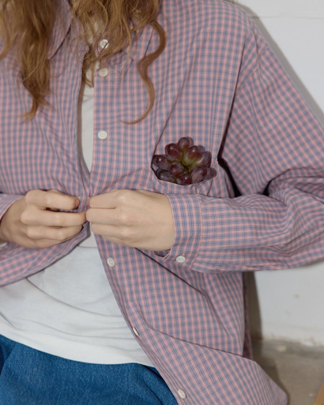 Cotton Pink Check Shirt　LS050