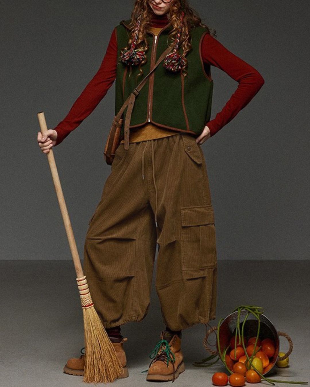 Corduroy Cropped Cargo Pants　PT027