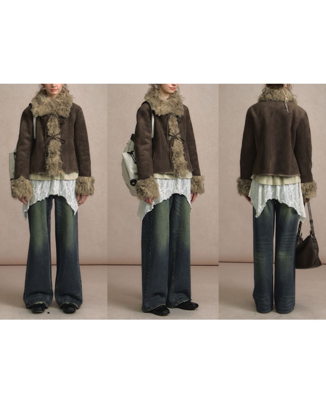 Ribbon-tied Fur Suede Jacket　JK066