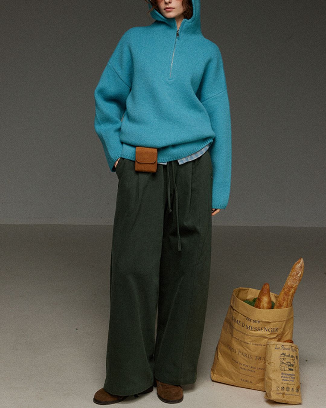 Drawstring Tuck Wide Denim Pants　DP011