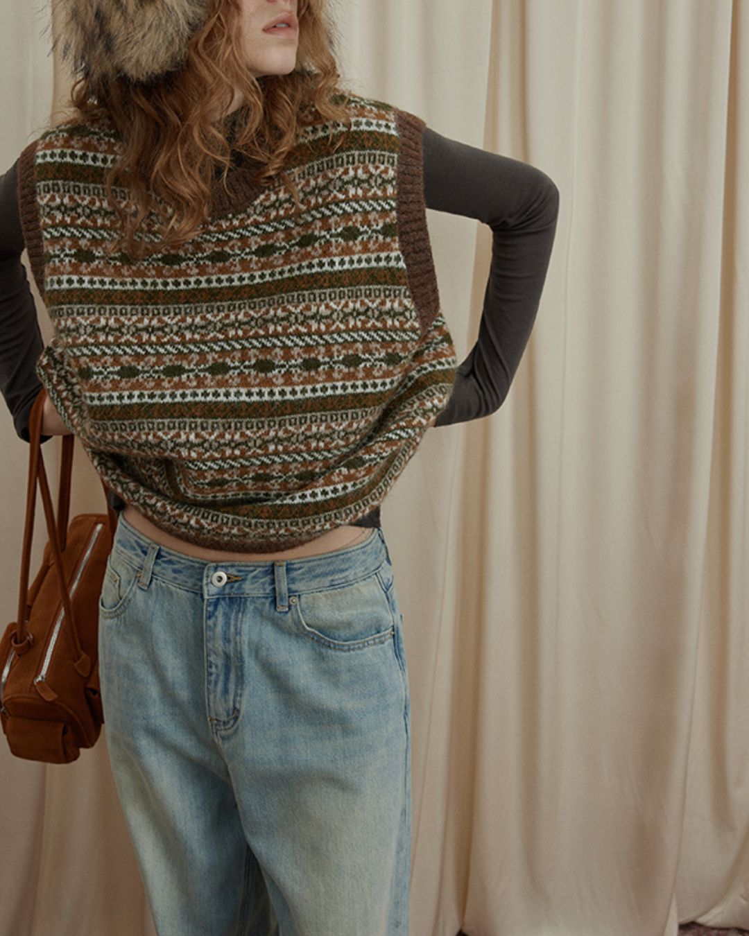 Jacquard Border Knit Vest　KN050