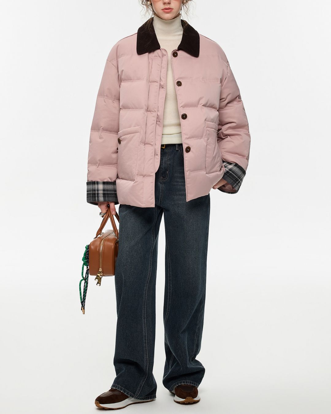 Collared Check Sleeve Down Jacket　JK060