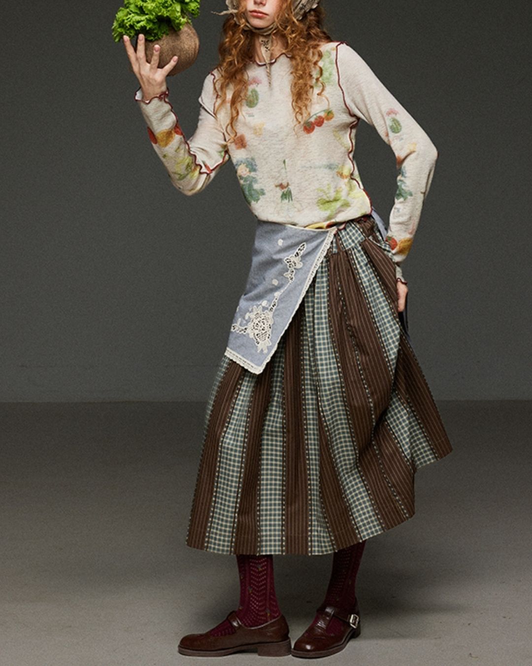 Mellow Frill Stitch Print T-shirt　LT011