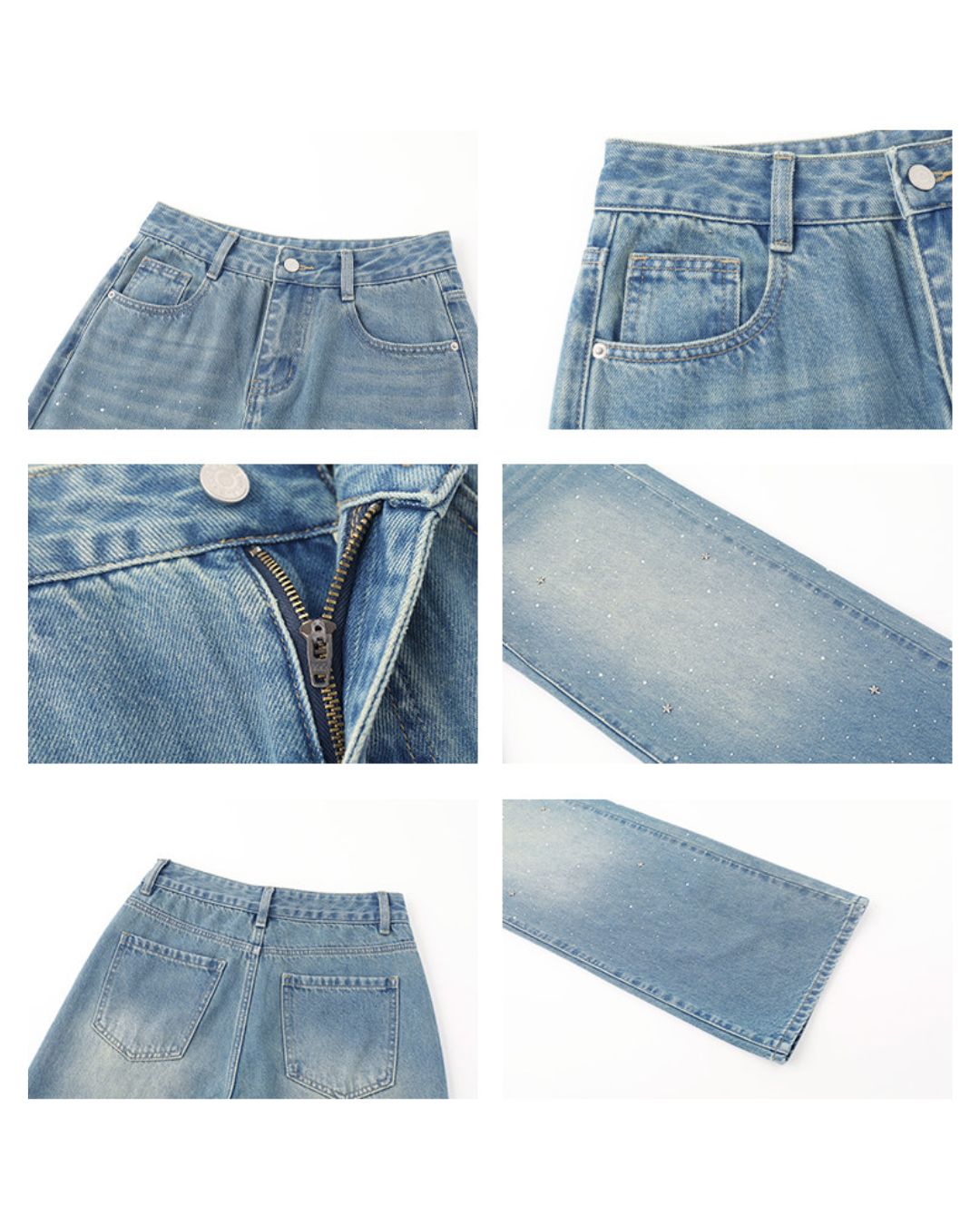 Star-studded Rhinestone-decorated Denim Pants　DP015