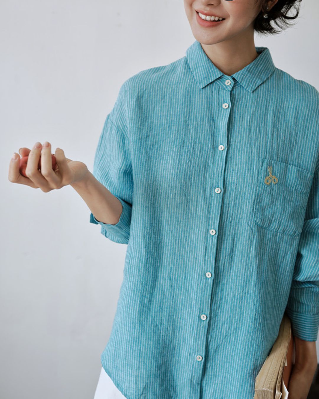 Drop Shoulder Striped Linen Shirt　LS042