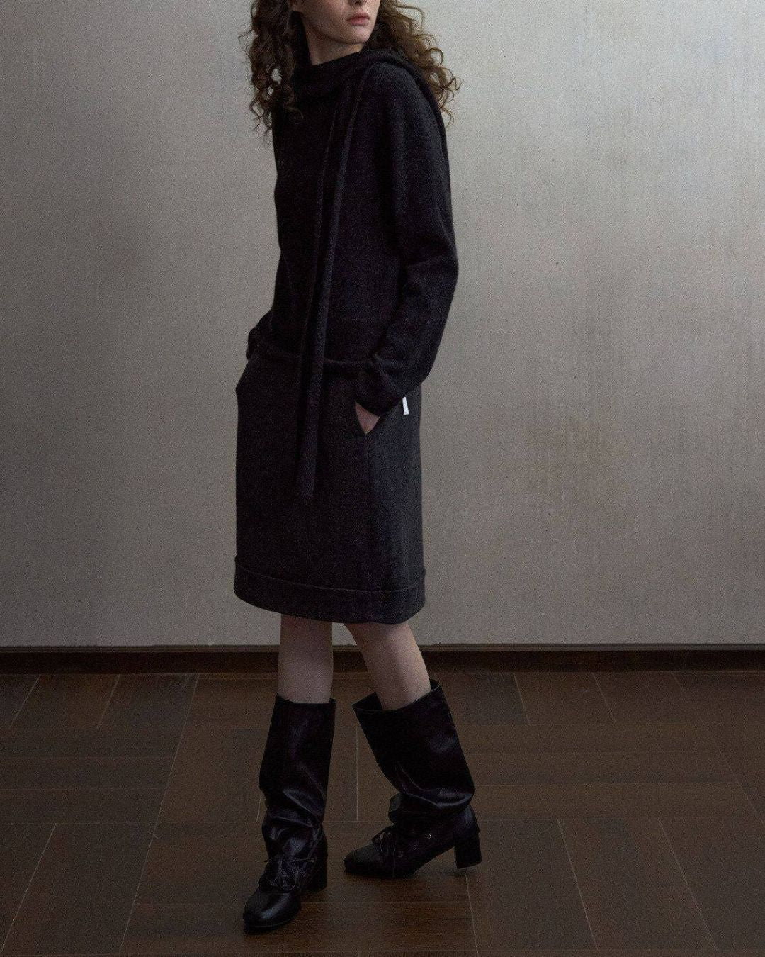 Basic Yak Wool Knit Hooded Scarf　HG001