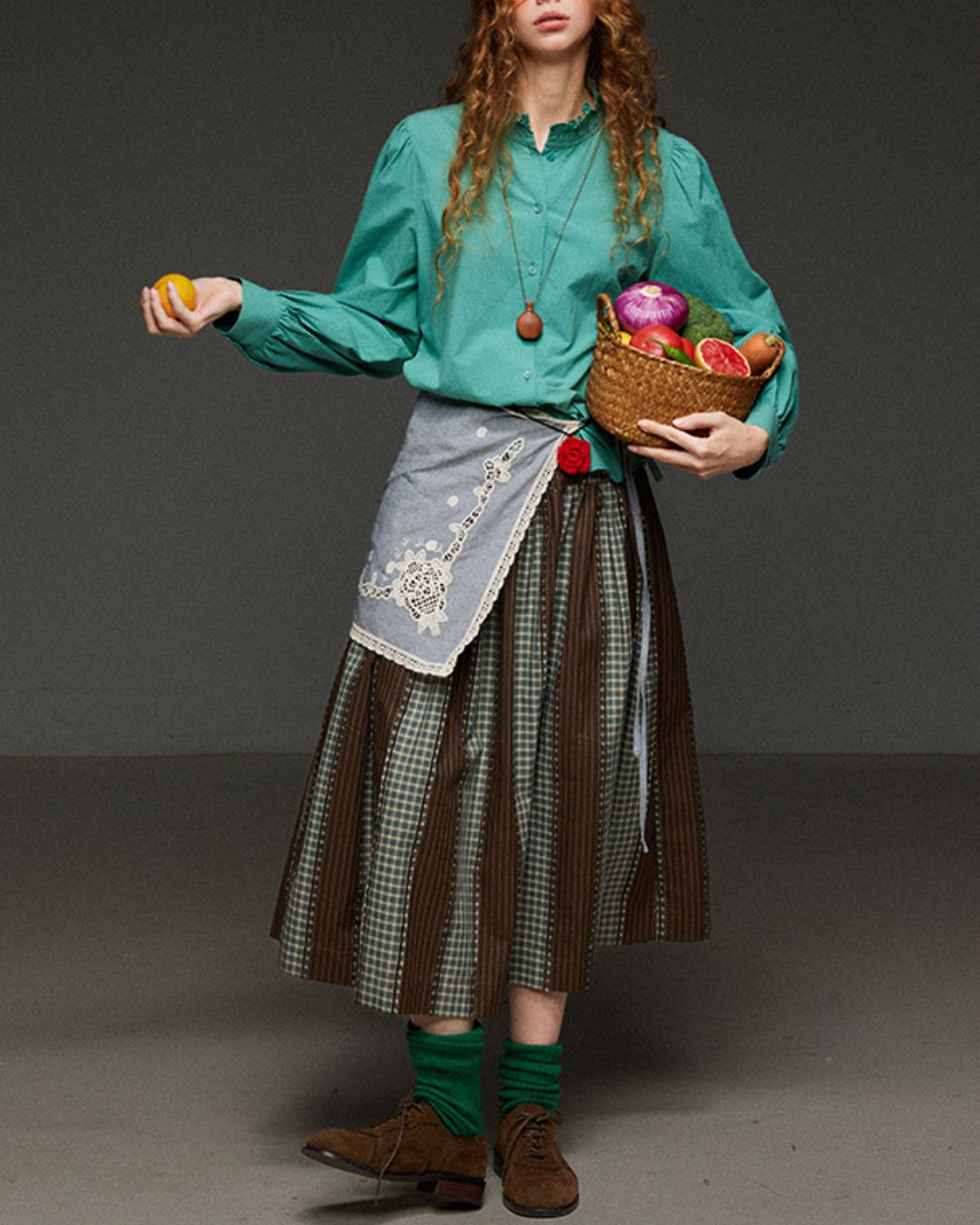 Check And Striped Contrast Color Skirt　SK007