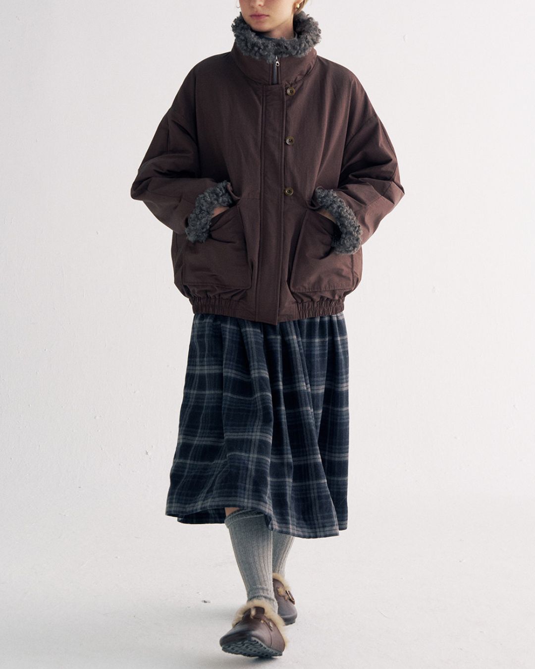 Stand-up Boa Collar Padded Jacket　JK077