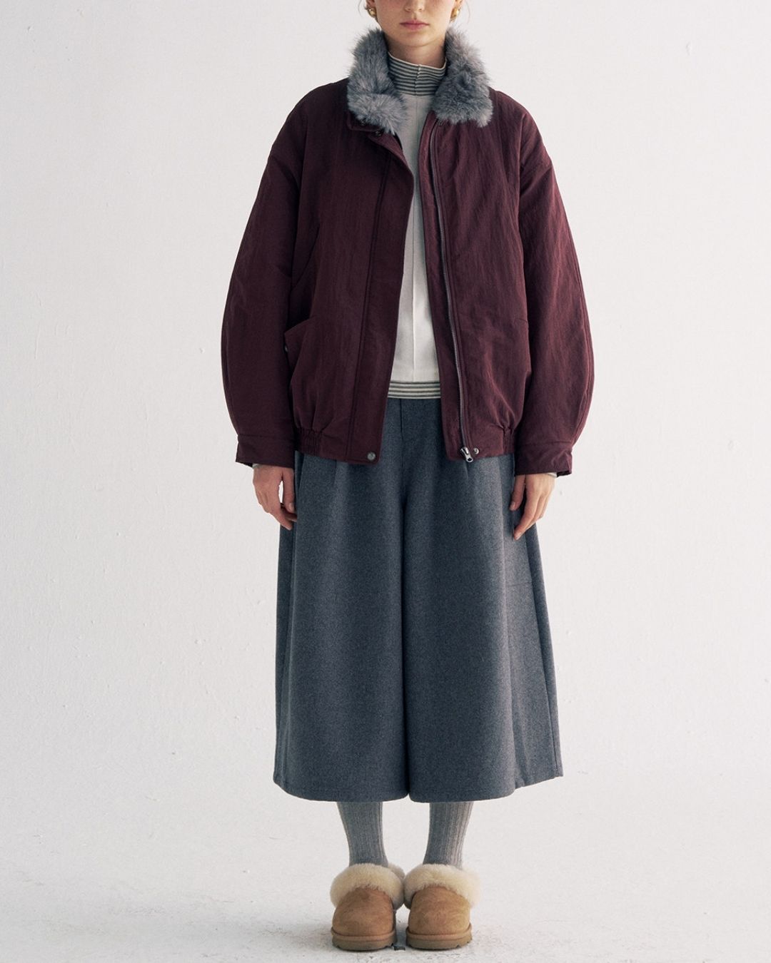 Detachable Fur Collar Quilted Jacket　JK078