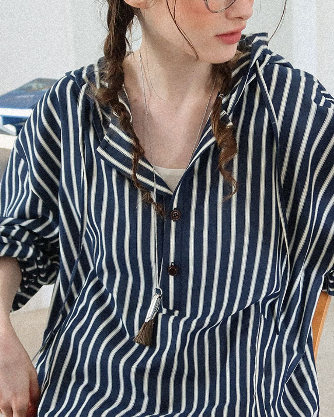 Striped ＆ Checked Hooded Shirt　LS010