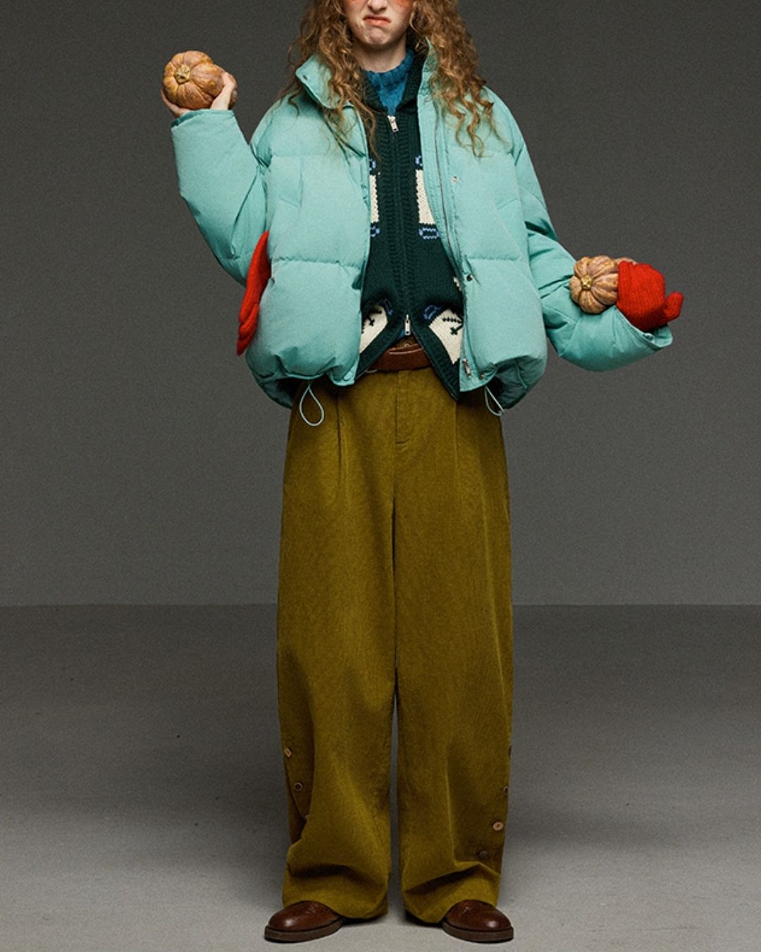 Corduroy Floral  Wide Pants　PT028