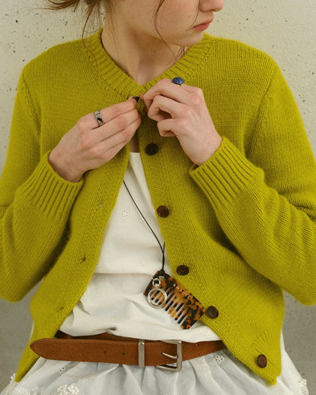 Round Neck Retro Fluffy Knit Cardigan　KN115