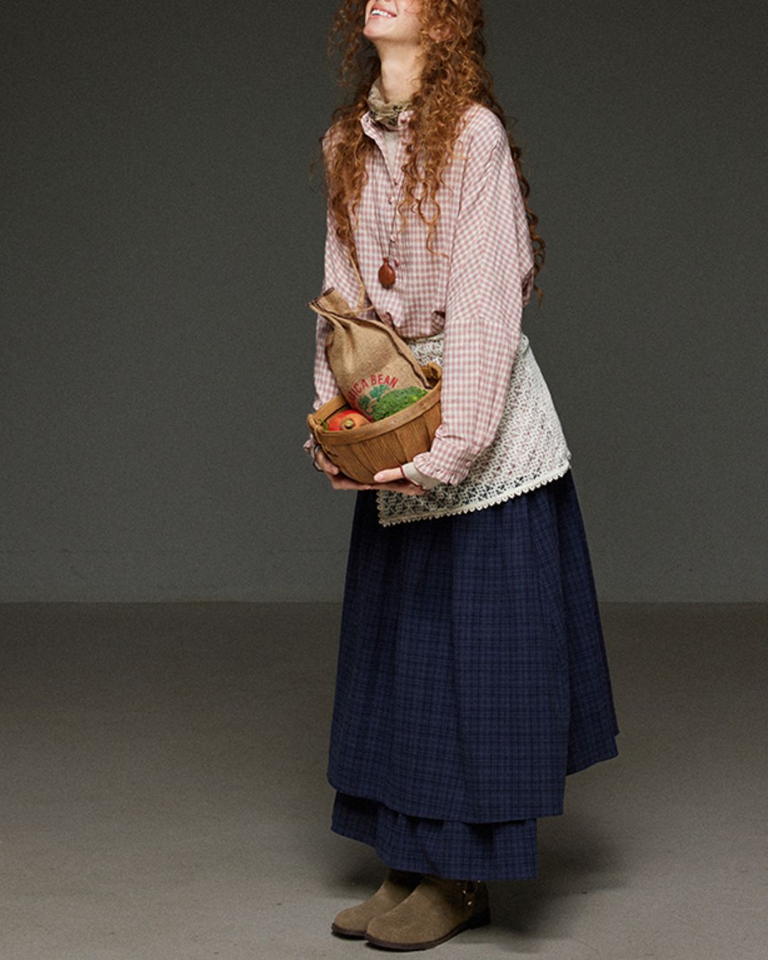 Pink Checked Ruffle Shirt　LS027