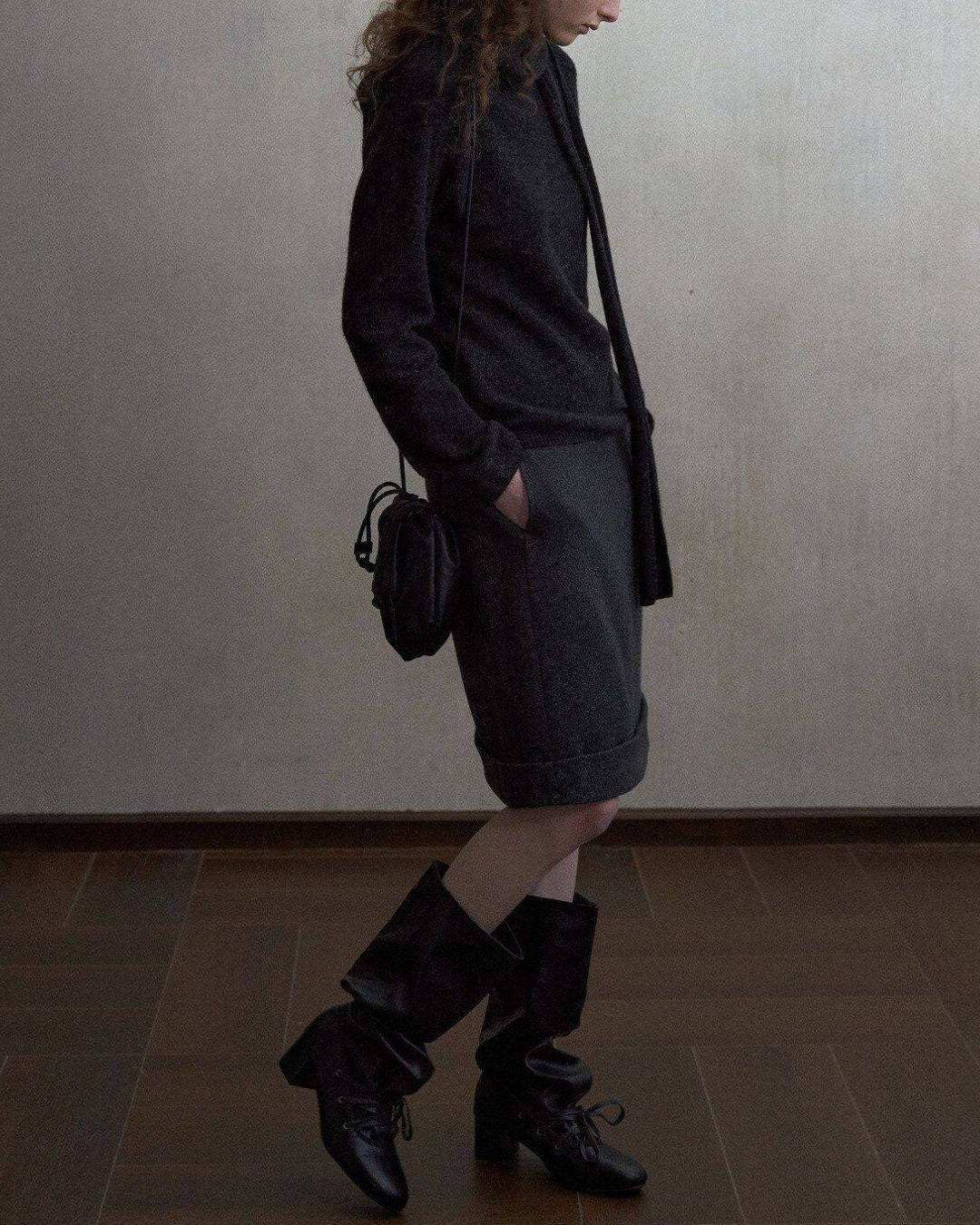 Basic Yak Wool Knit Hooded Scarf　HG001