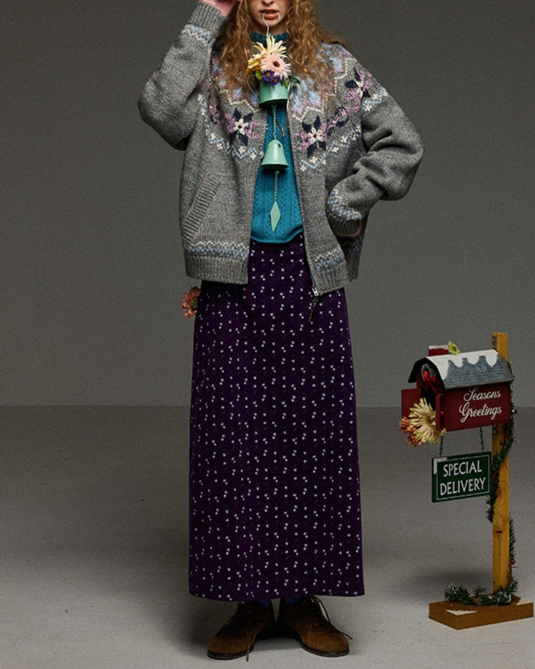 Retro Flower Corduroy Long Skirt　SK013