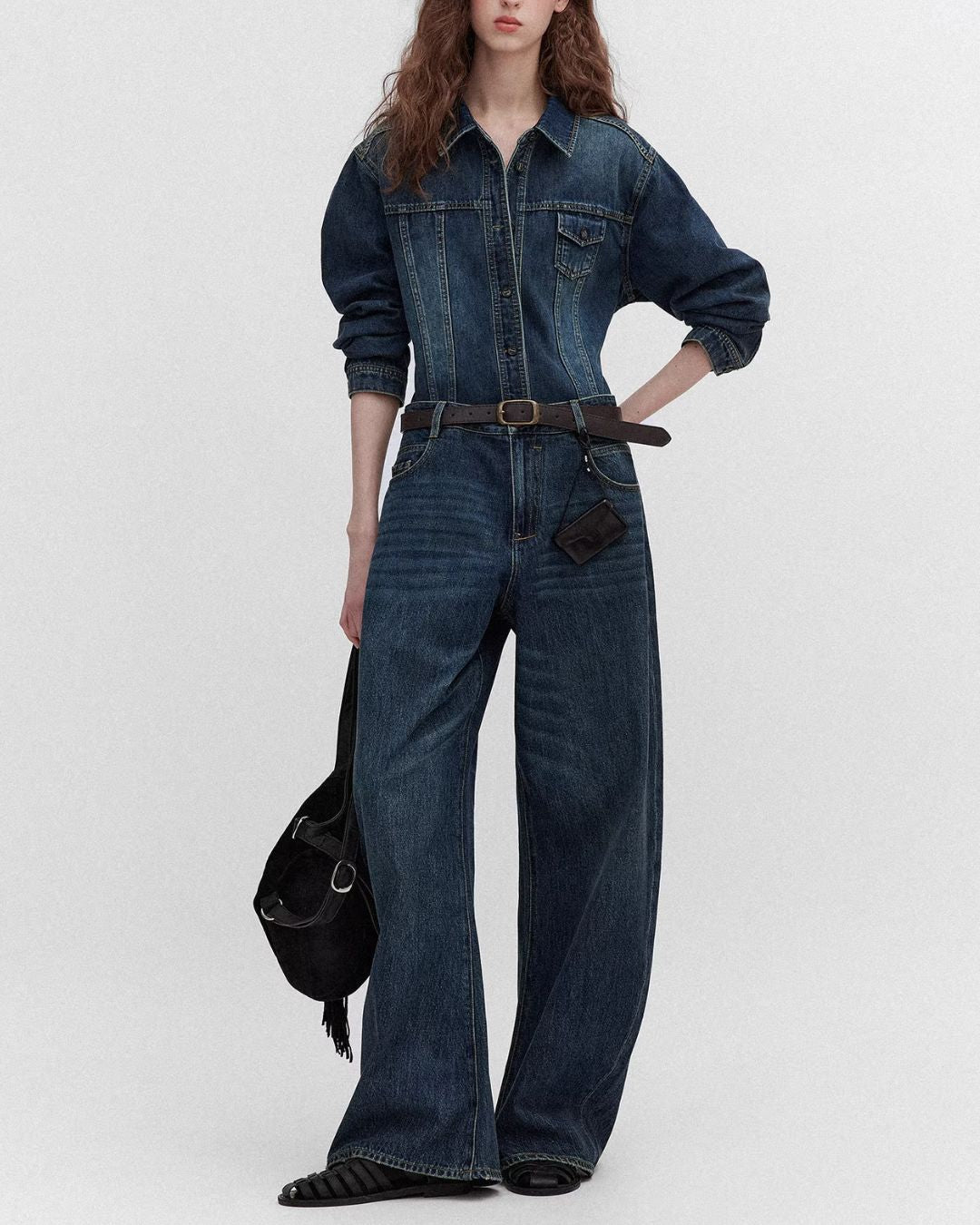 Washed Denim Shirt Jacket & Wide Denim Pants　JK091