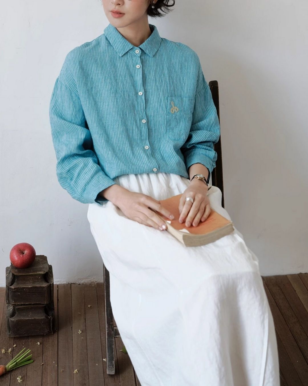 Drop Shoulder Striped Linen Shirt　LS042