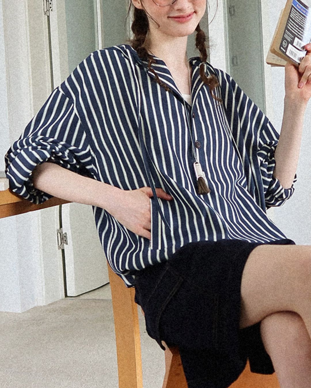 Striped ＆ Checked Hooded Shirt　LS010