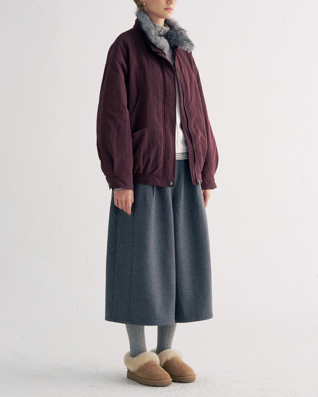 Detachable Fur Collar Quilted Jacket　JK078