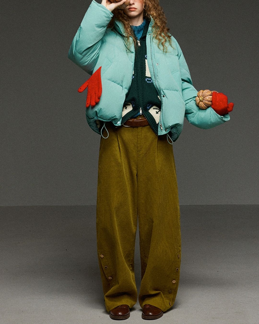 Corduroy Floral  Wide Pants　PT028