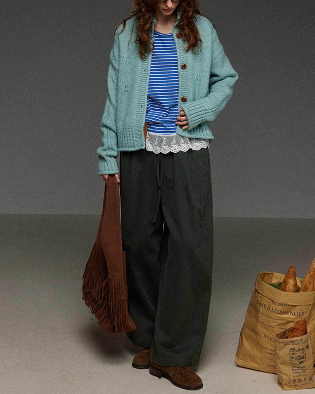 Drawstring Tuck Wide Denim Pants　DP011