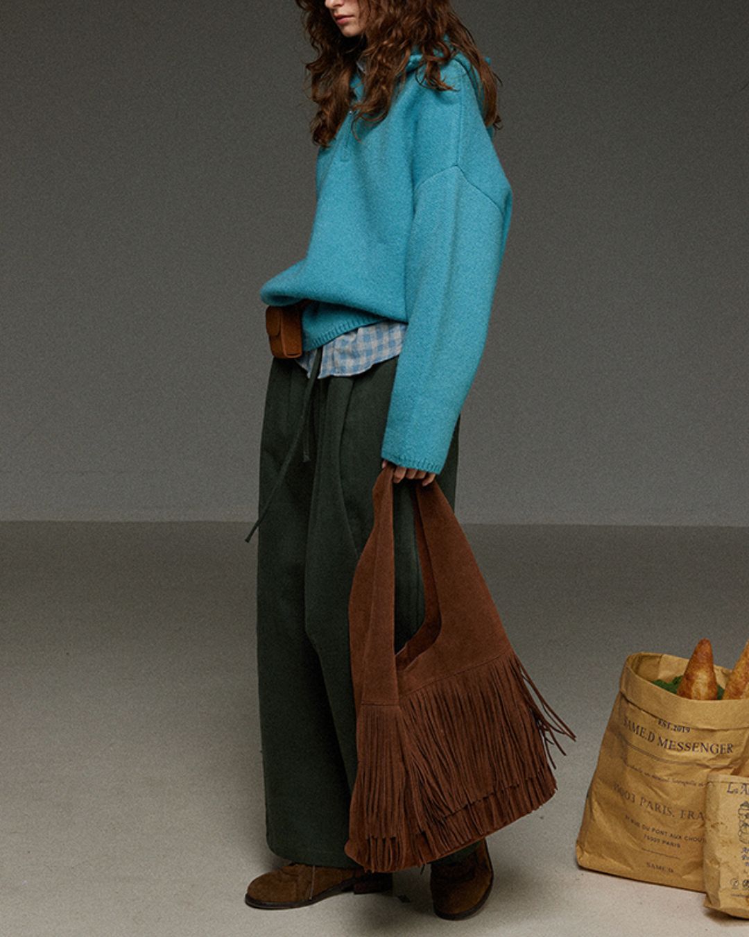 Drawstring Tuck Wide Denim Pants　DP011