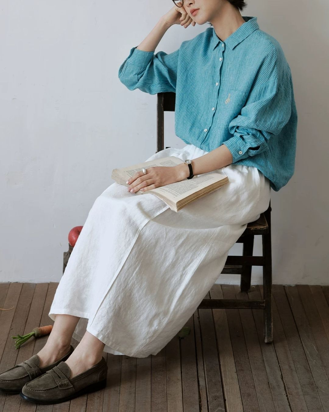 Drop Shoulder Striped Linen Shirt　LS042