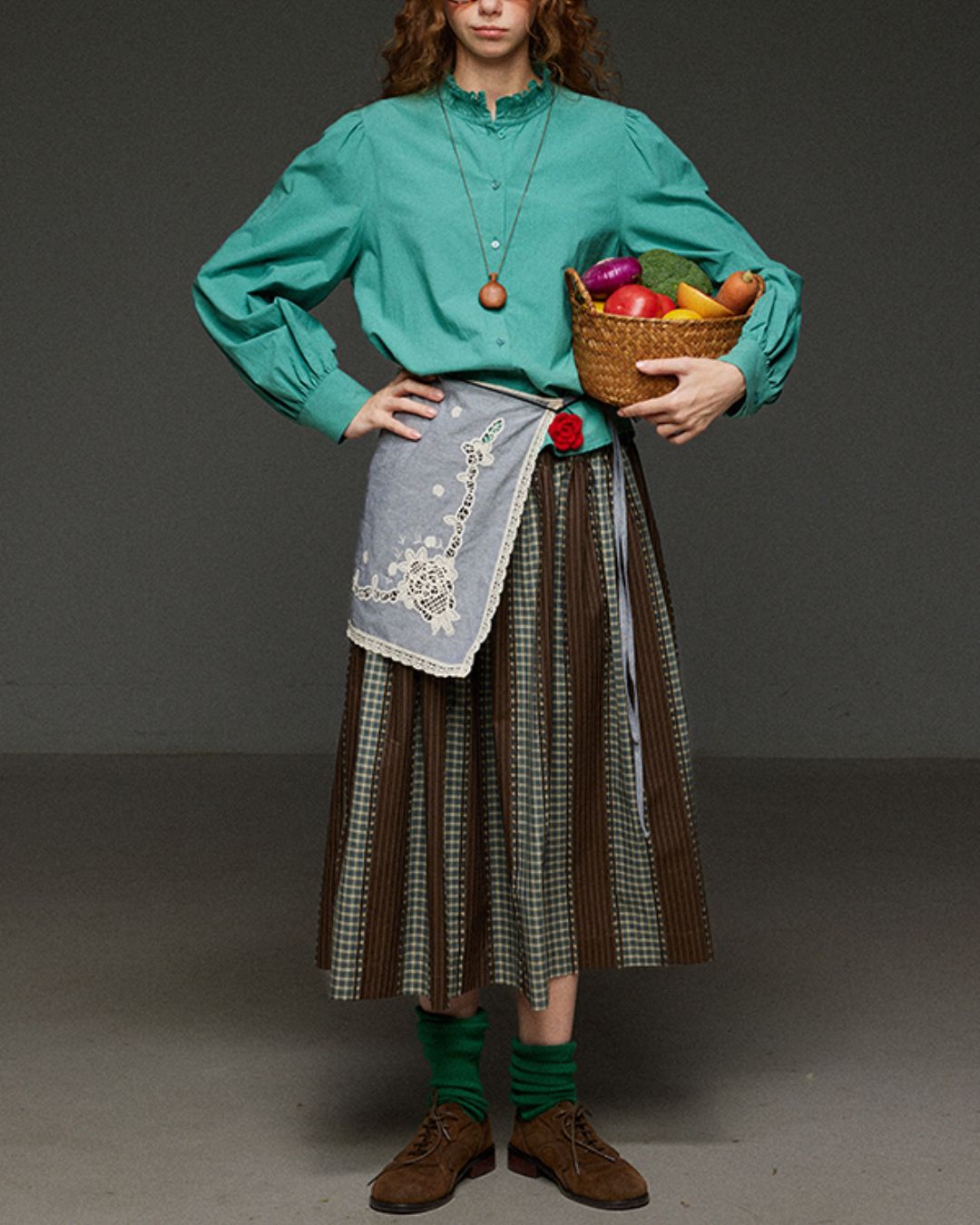 Check And Striped Contrast Color Skirt　SK007