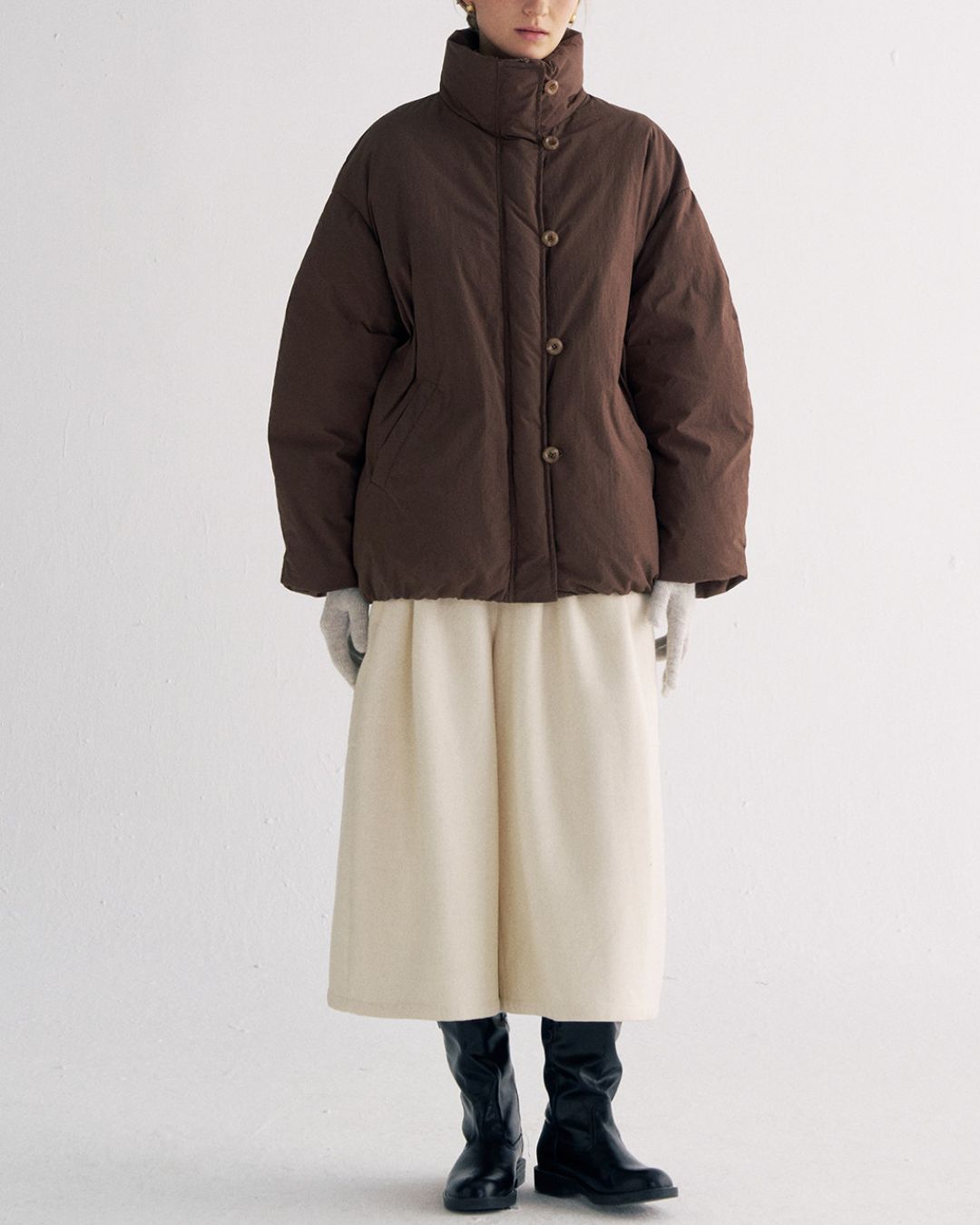 White Duck Down Gathered Jacket　JK079