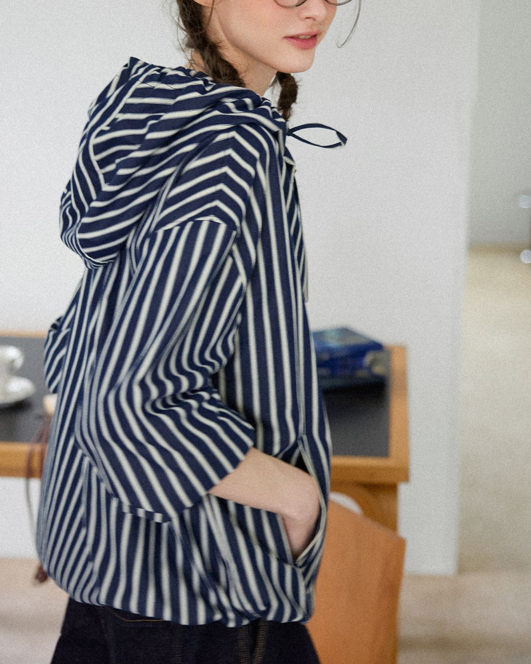 Striped ＆ Checked Hooded Shirt　LS010