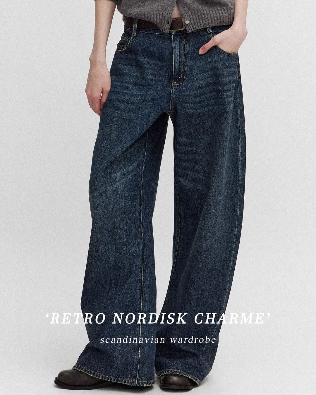 Washed Denim Shirt Jacket & Wide Denim Pants　JK091