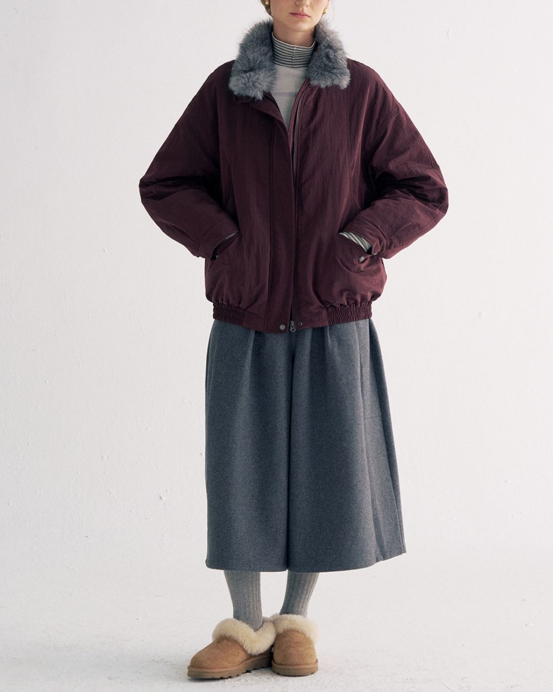 Detachable Fur Collar Quilted Jacket　JK078