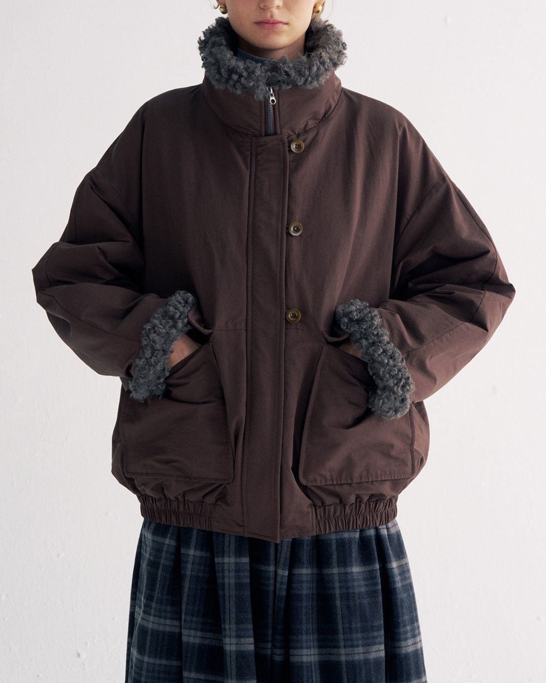 Stand-up Boa Collar Padded Jacket　JK077