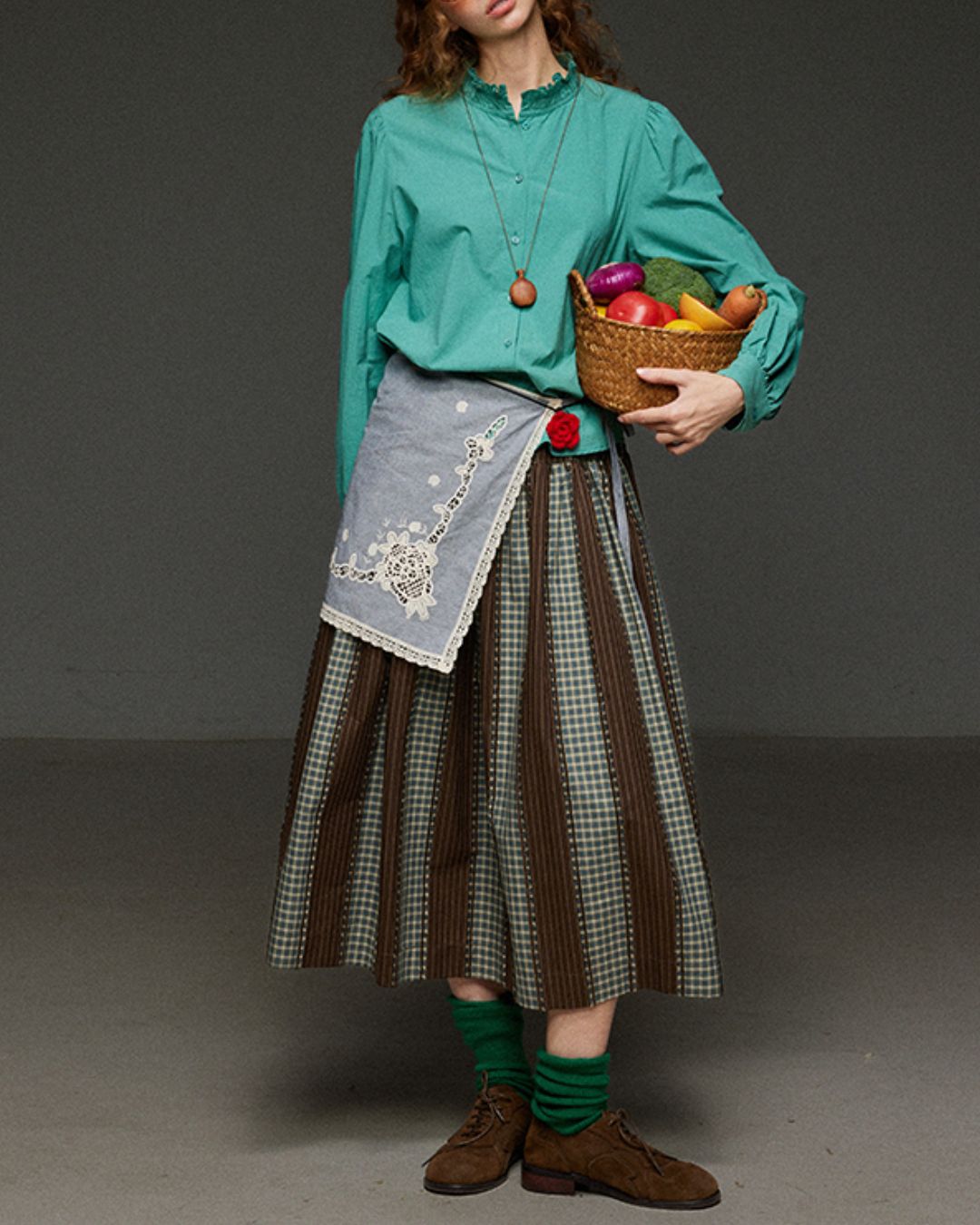 Check And Striped Contrast Color Skirt　SK007