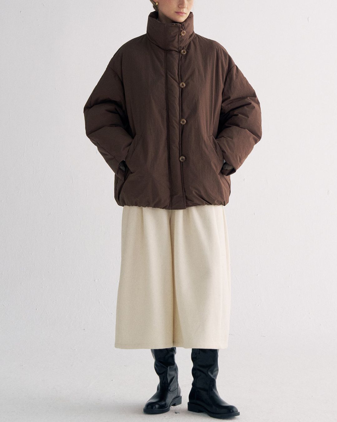 White Duck Down Gathered Jacket　JK079