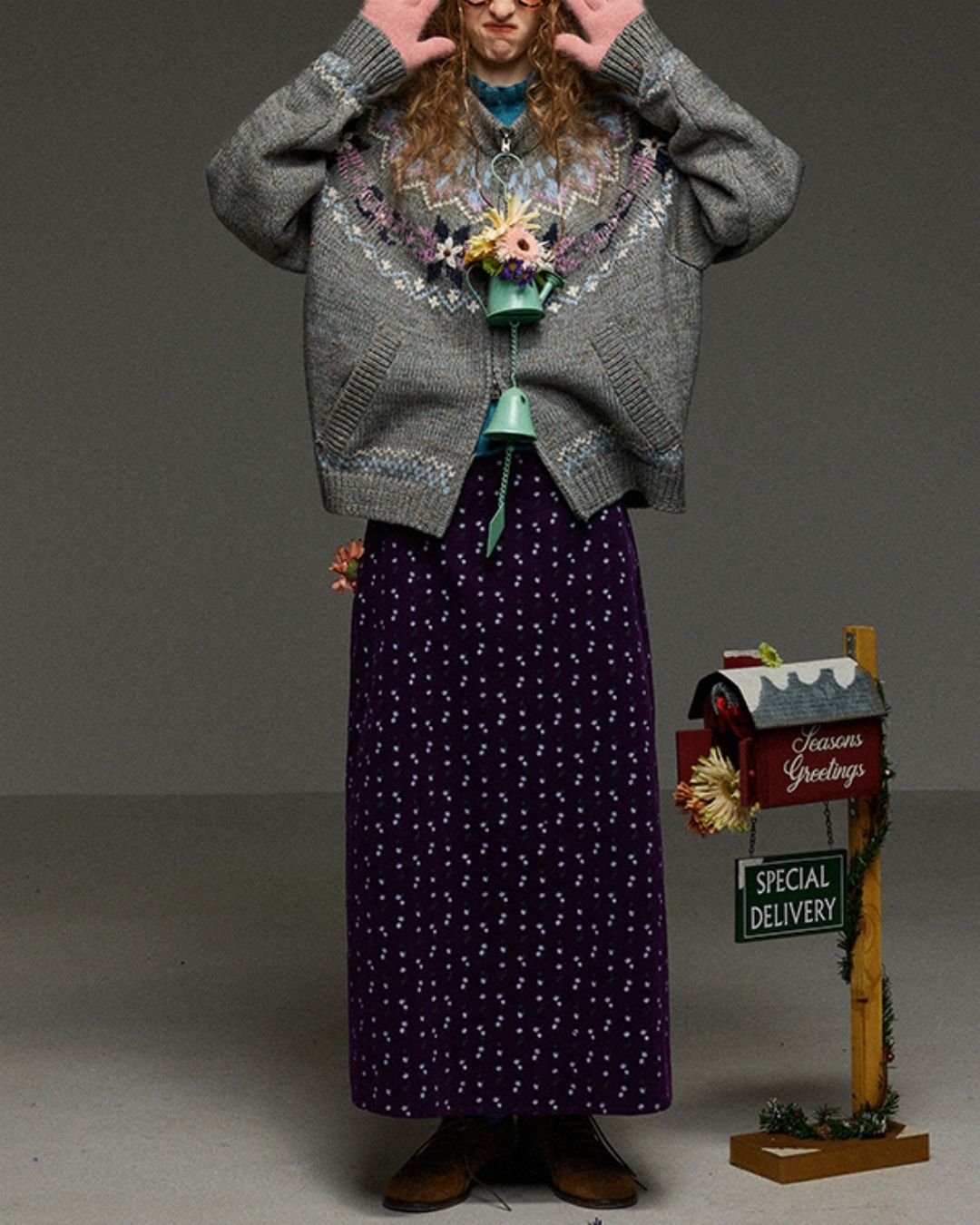 Retro Flower Corduroy Long Skirt　SK013