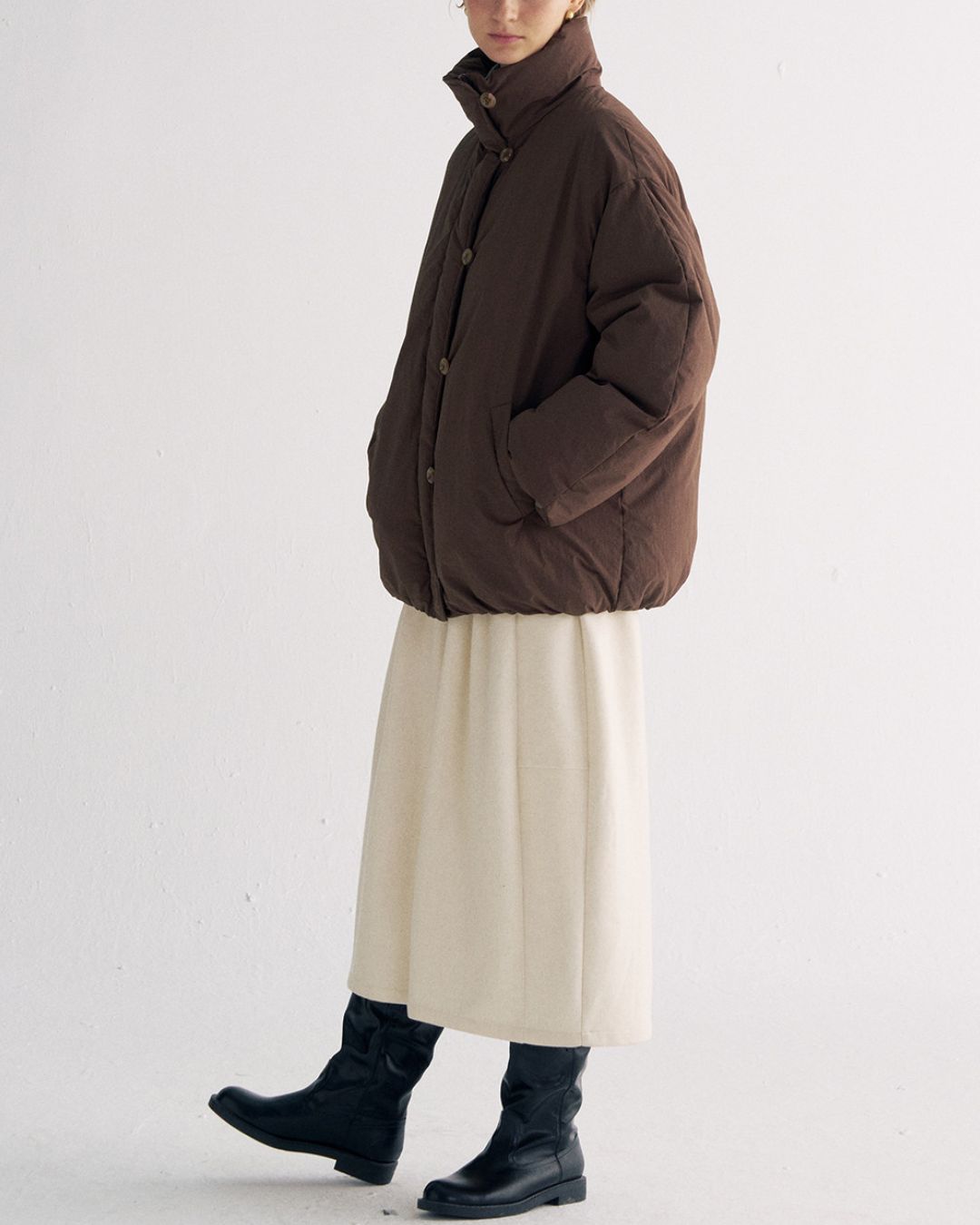 White Duck Down Gathered Jacket　JK079