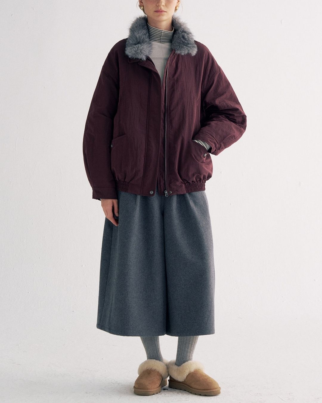 Detachable Fur Collar Quilted Jacket　JK078