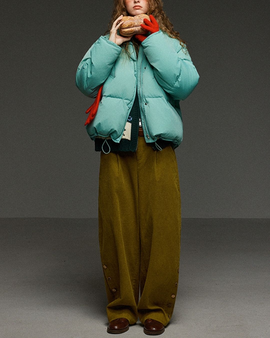 Corduroy Floral  Wide Pants　PT028