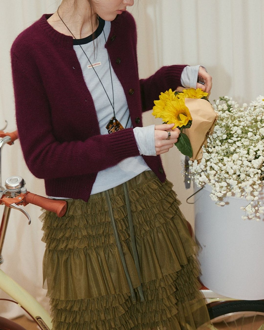 Round Neck Retro Fluffy Knit Cardigan　KN115