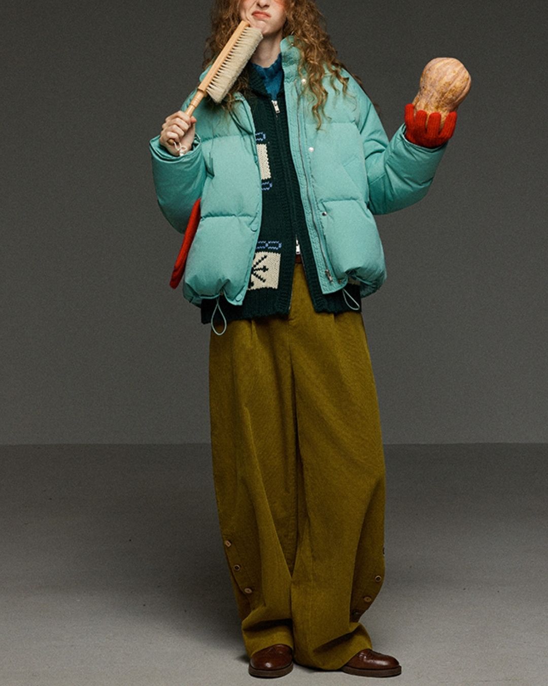 Corduroy Floral  Wide Pants　PT028