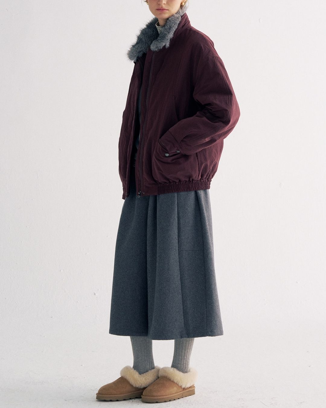 Detachable Fur Collar Quilted Jacket　JK078