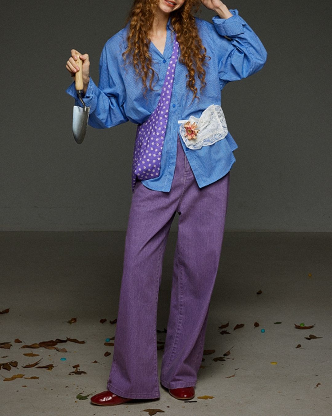 Collared V-neck Loose Shirt　LS029