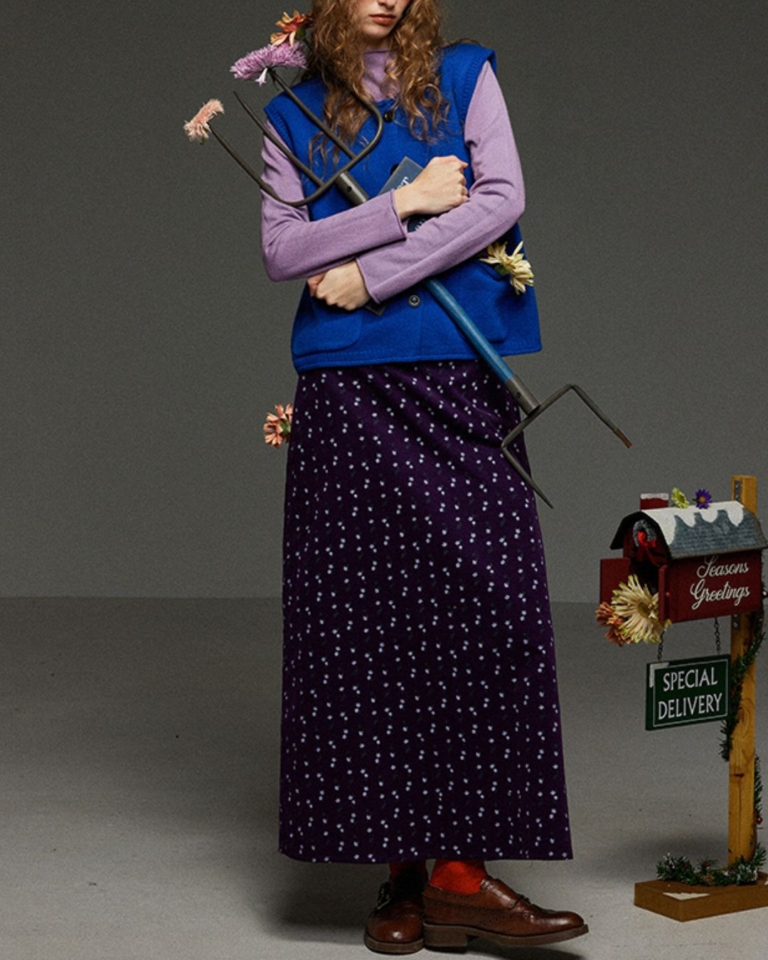 Retro Flower Corduroy Long Skirt　SK013