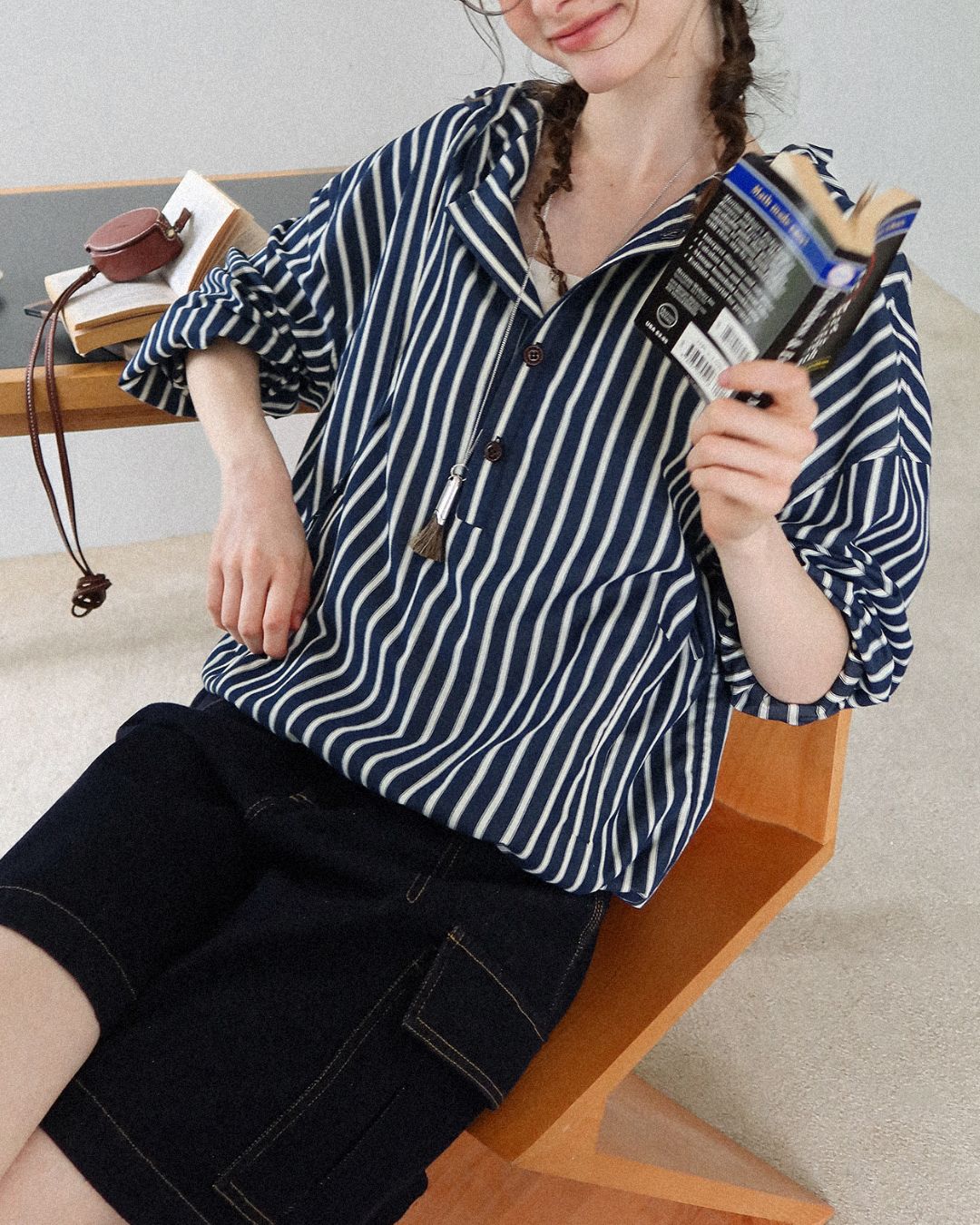 Striped ＆ Checked Hooded Shirt　LS010