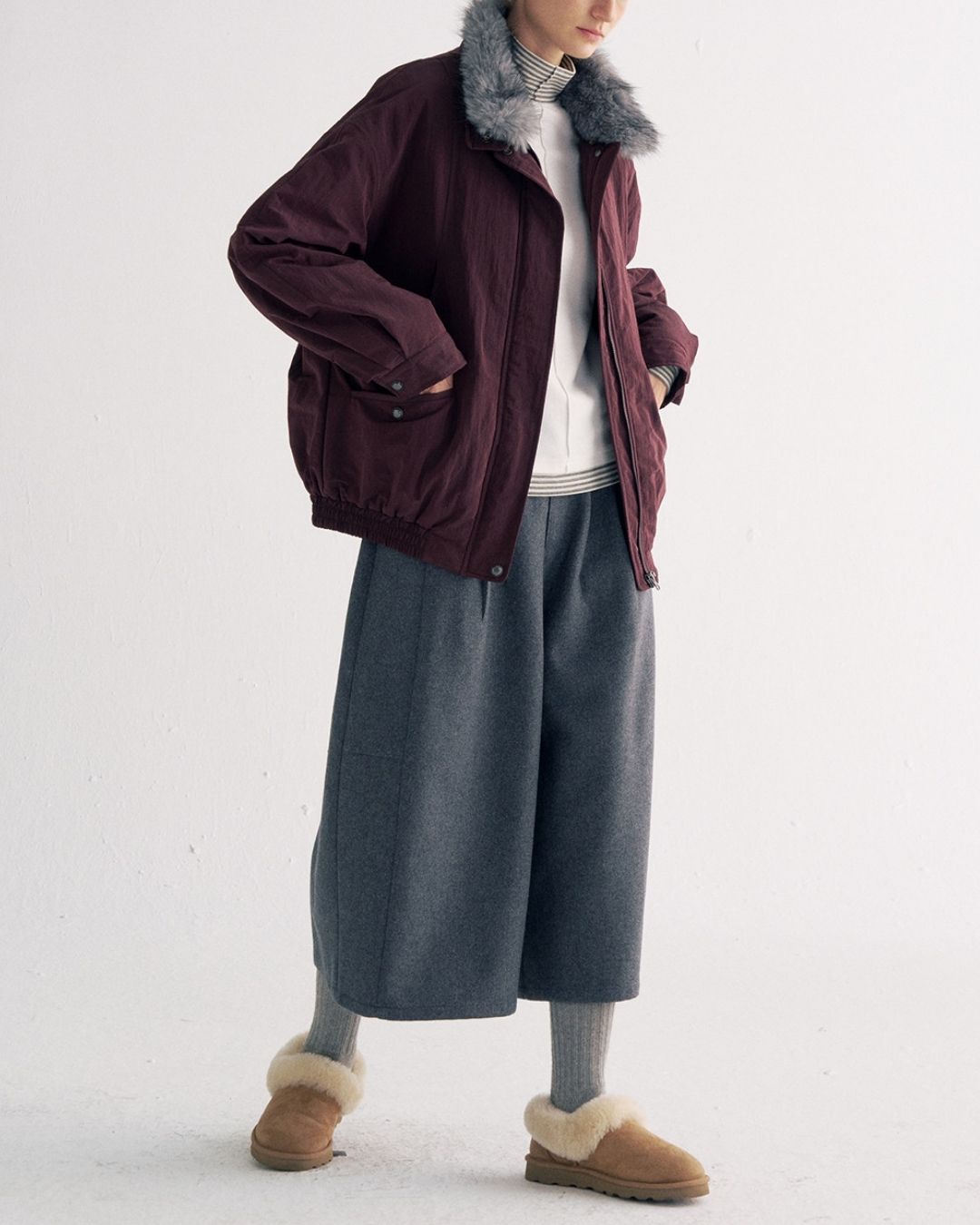 Detachable Fur Collar Quilted Jacket　JK078