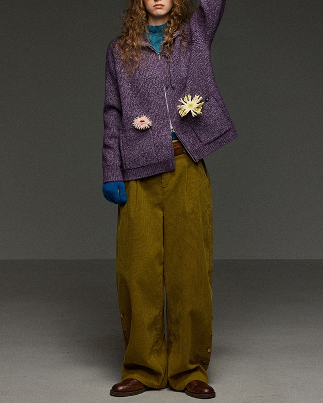 Corduroy Floral  Wide Pants　PT028