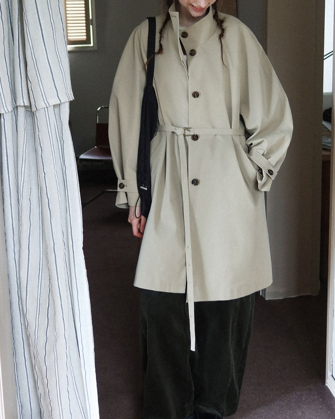 Stand Collar A-line Coat　CT002