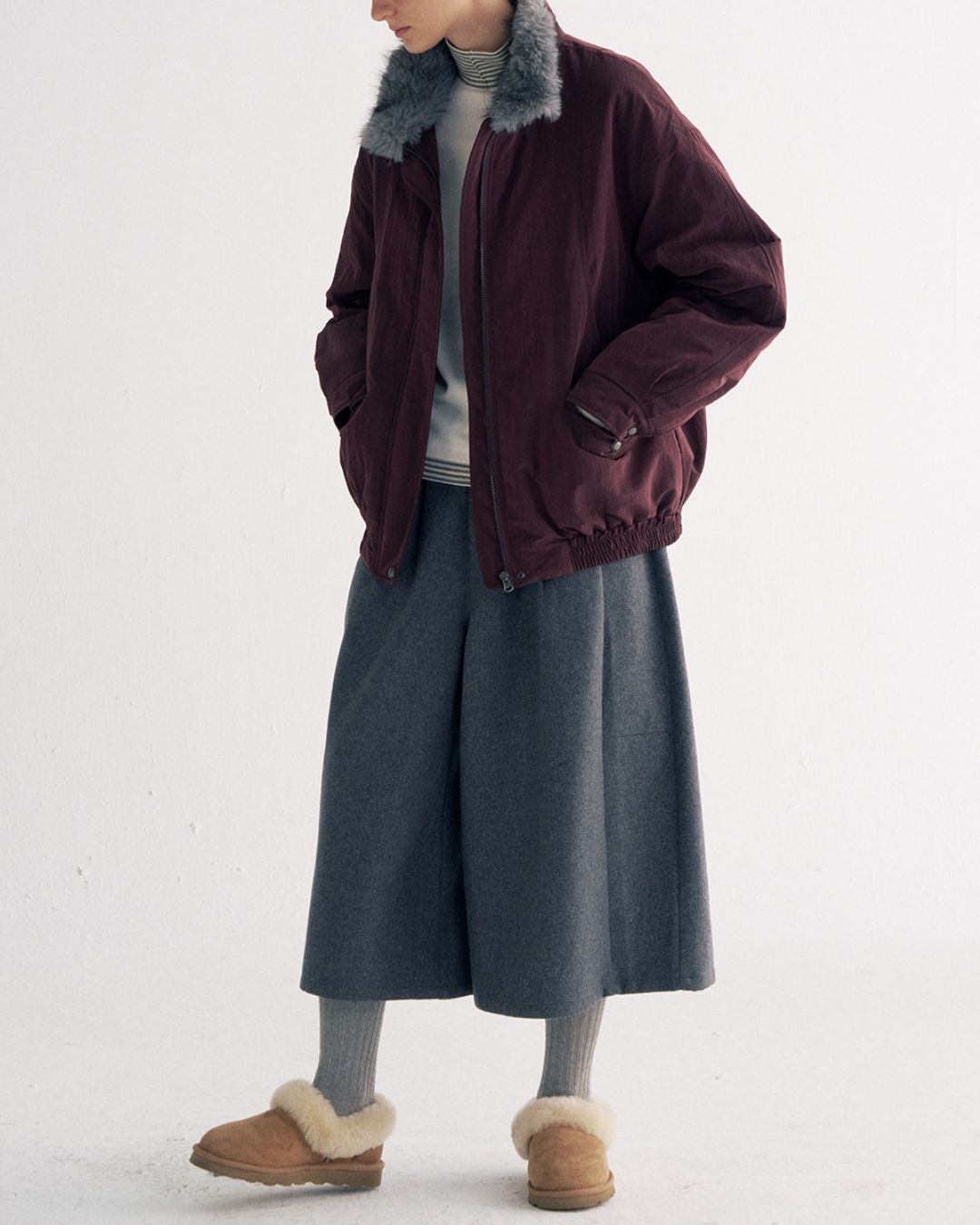 Detachable Fur Collar Quilted Jacket　JK078