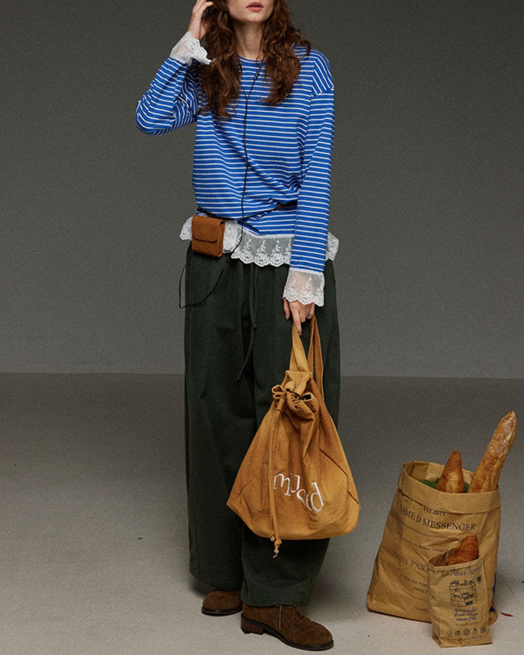 Drawstring Tuck Wide Denim Pants　DP011